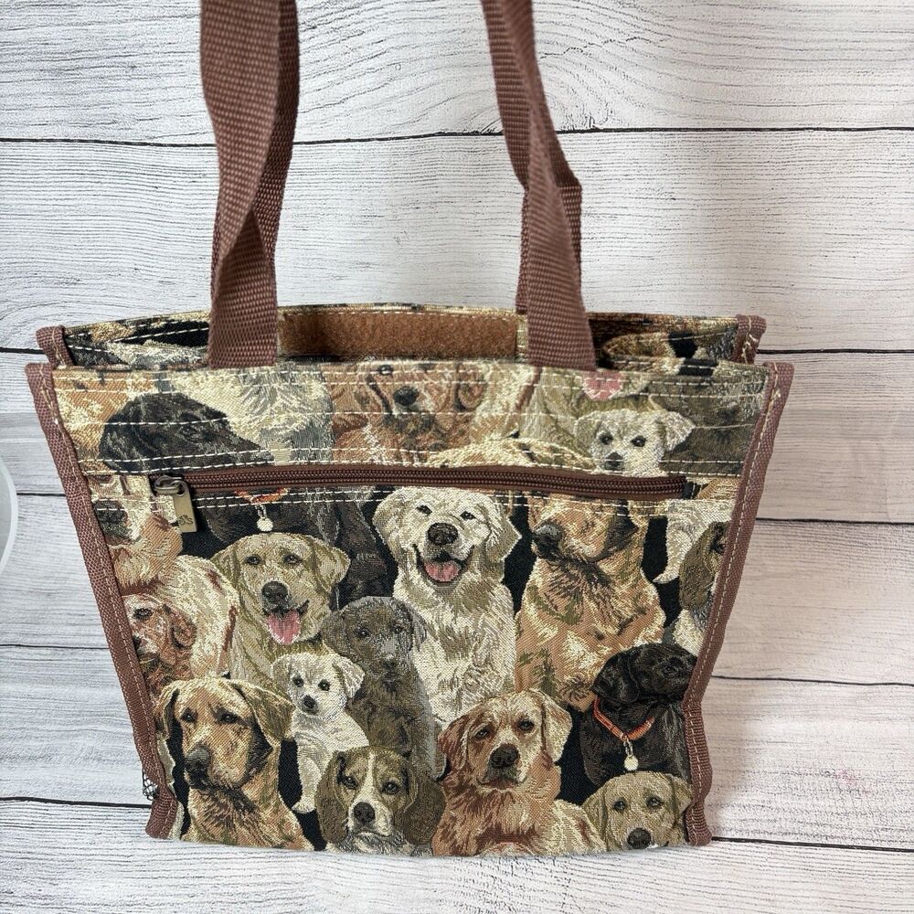 DOGS Labs Tapestry Tote Bag Shopper Zipper Pocket Shoulder Bag 11"X11.5"x5"